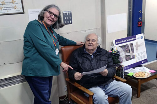 Cllr Margaret Borton with Queensway resident Mike Smith